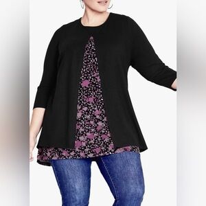 Avenue Ally Border Tunic, VERY SOFT! Color Rose Treasure Border, Size 22/24, NWT